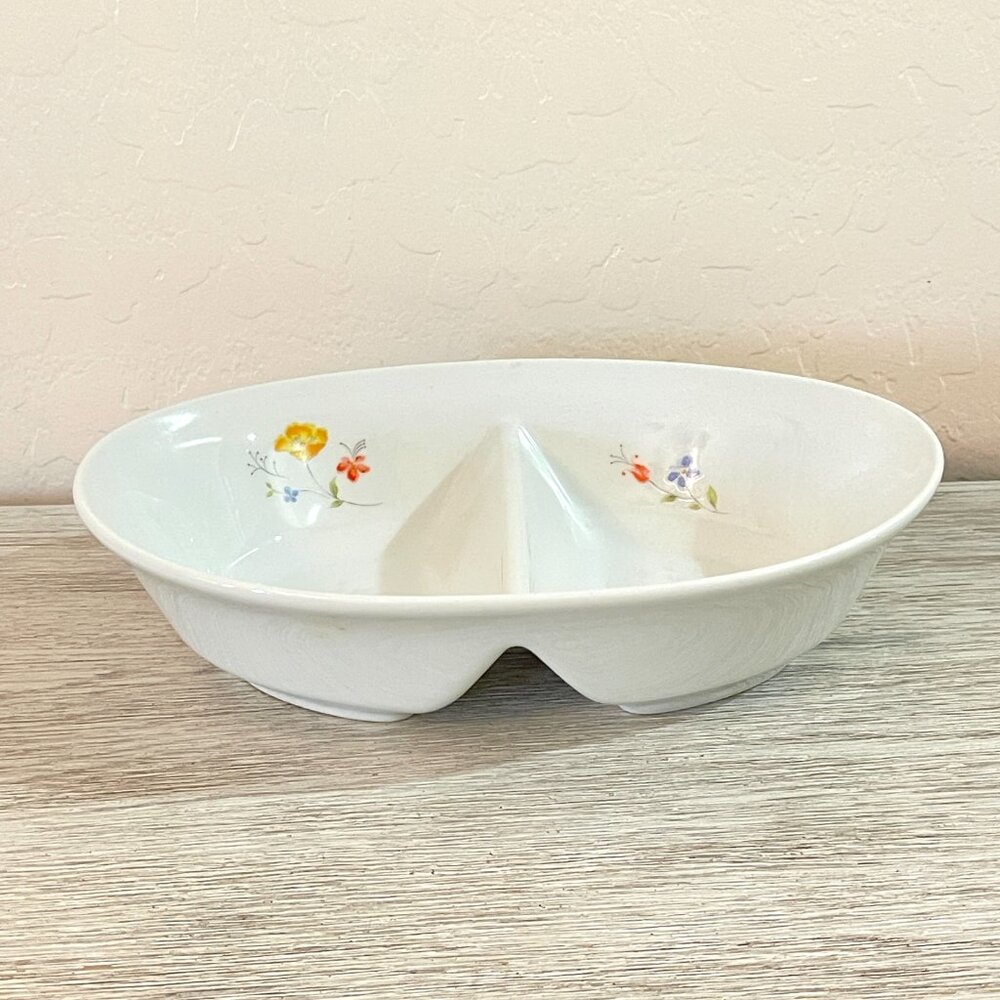 Hearthside Bake N Serve Dish Poppy Garden Divided Baker 10" White Flowers - Picture 4 of 9